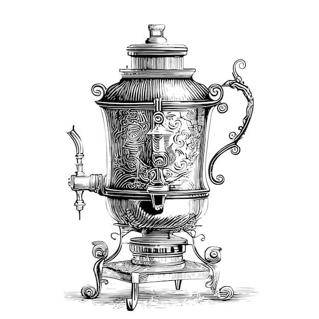 Vector a drawing of a steam kettle with a handle that says 