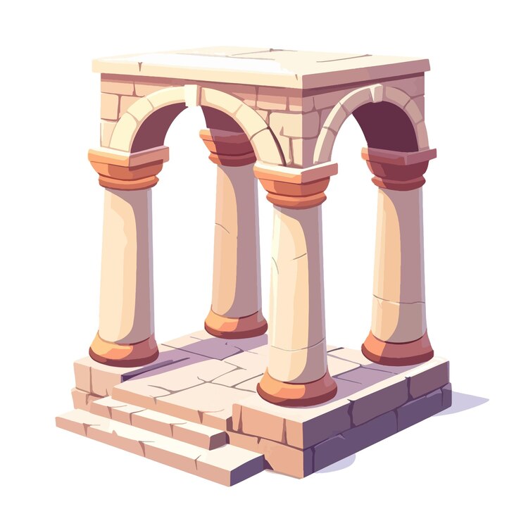 Vector a drawing of a stone arch with columns and arches
