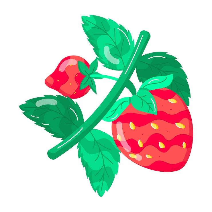 वेक्टर a drawing of strawberries with green leaves and a red one that says strawberry