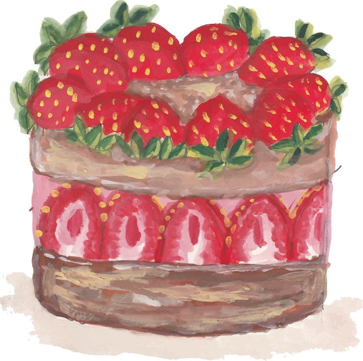 Vector a drawing of a strawberry cake with a drawing of strawberries on it