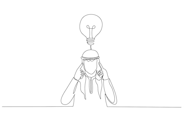 Drawing of stressed businessman contemplate think hard for ideas touch forehead with fingers Single continuous line art