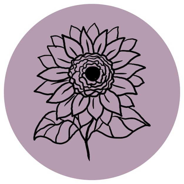 A drawing of a sunflower with a purple circle in the background