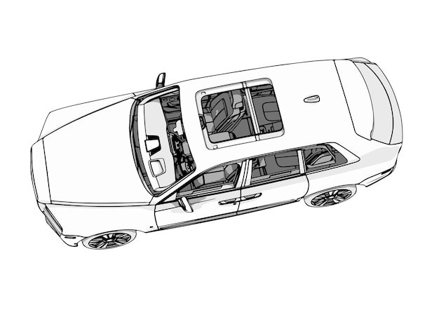 Drawing of an suv with black lines outline on a white background vector