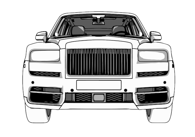 Drawing of an SUV with black lines outline on a white background vector