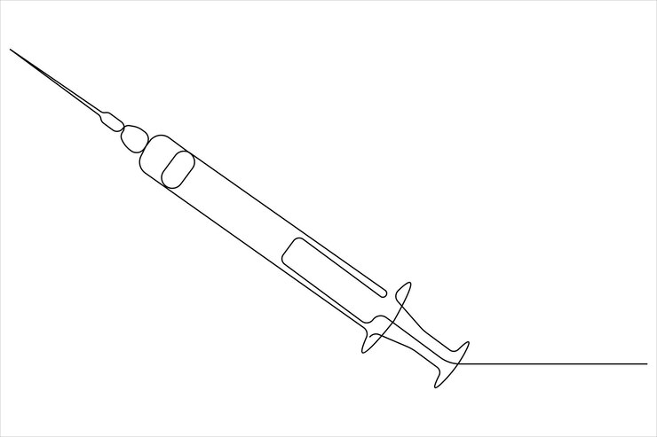 a drawing of a syringe with a line drawn on it