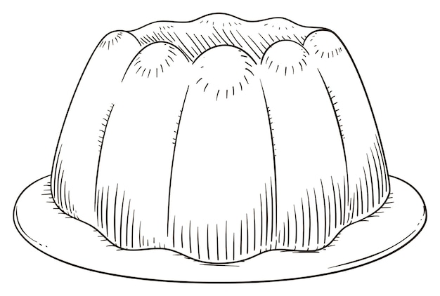 Vector drawing of a tasty custard served in a plate isolated design in hand drawn style