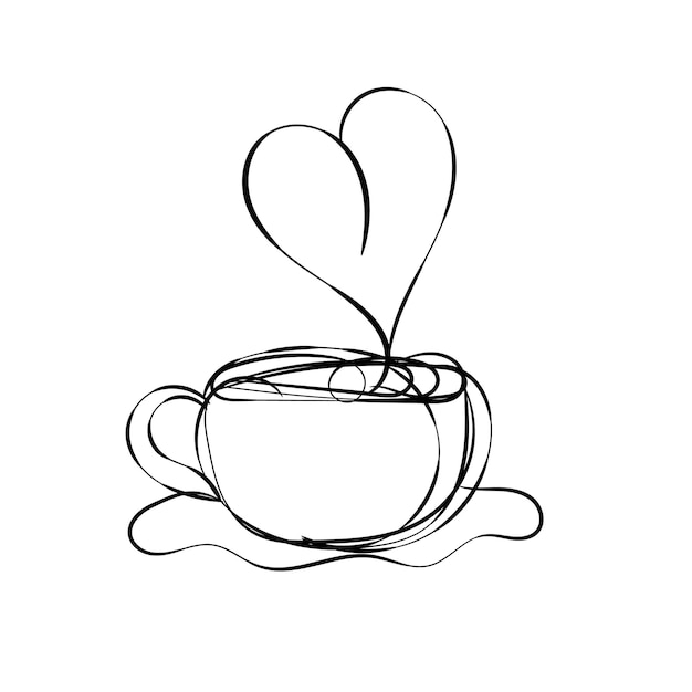 a drawing of a teacup with a heart on it