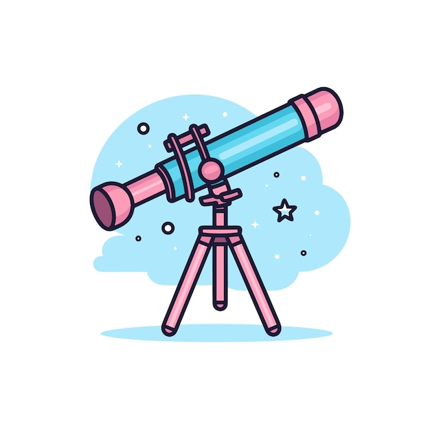 Vettore un disegno di un telescopio con una stella in cima.