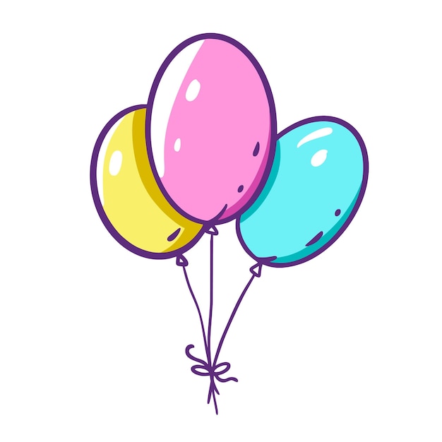 Un disegno di tre palloncini con un fiocco.