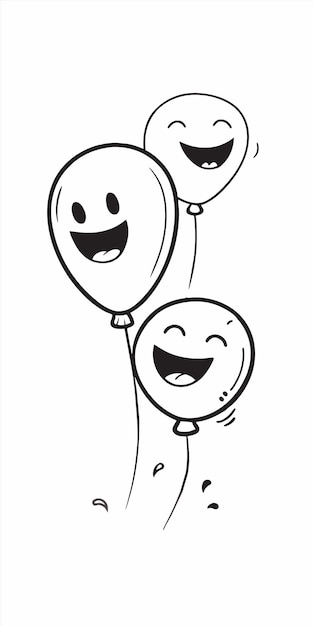 a drawing of three balloons with a smiley face and a smile on them