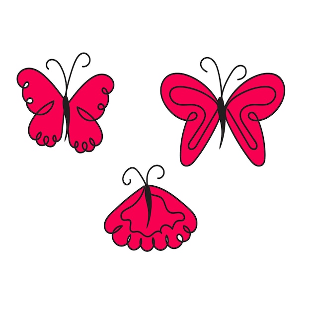 A drawing of three butterflies with the word butterfly on the bottom.