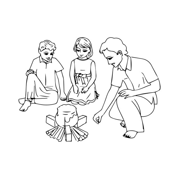 Vector a drawing of three people with a man and a woman with a bow in the middle