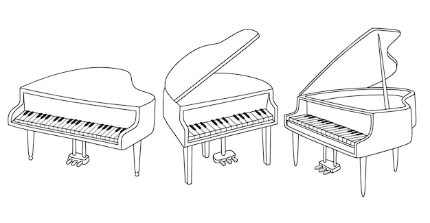 A drawing of three pianos one of which is labeled'piano '