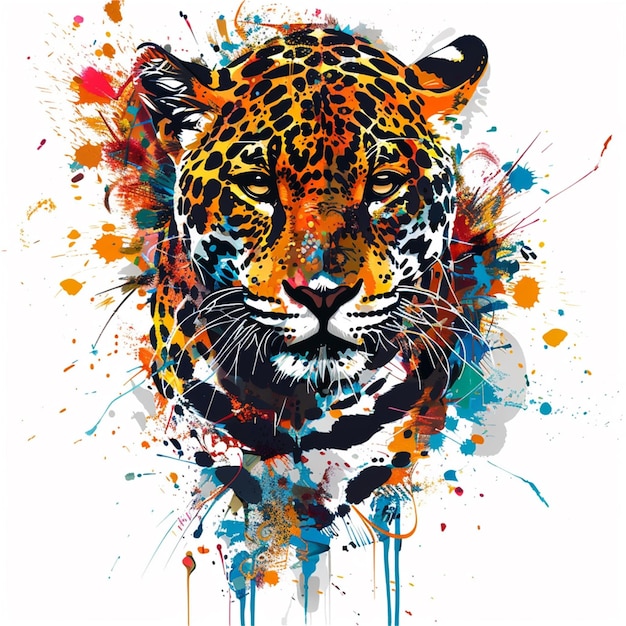 a drawing of a tiger with a colorful background