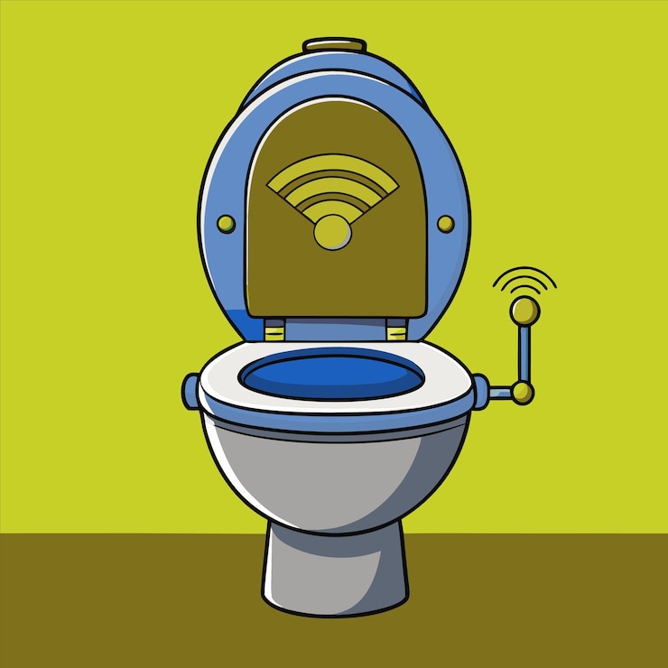 Vector a drawing of a toilet with a blue lid that says wifi