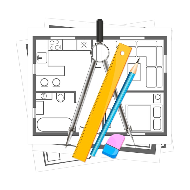 Vettore strumento di disegno e progettazione della pianta della casa