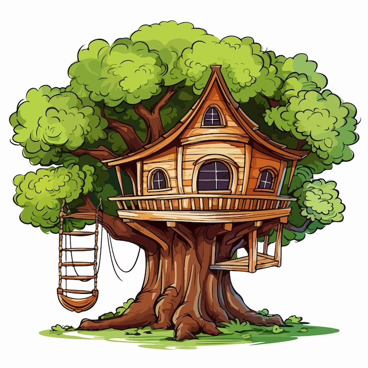 Vector a drawing of a tree house with a treehouse on the top