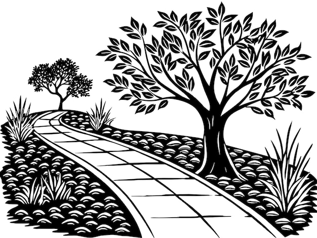 Vector a drawing of a tree and a path with a path that has a path that says quot trees quot