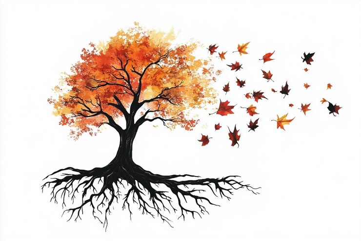 Vector a drawing of a tree with birds flying around it