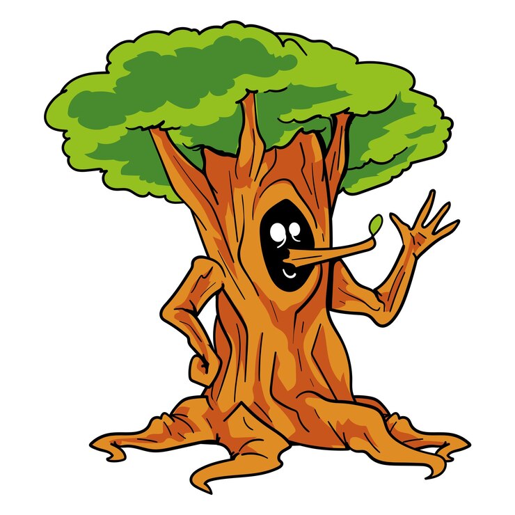 Vector a drawing of a tree with a black eye and a green eye