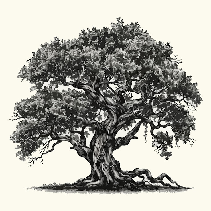 Vector "오크 (oak) "라는 단어가 새겨진 나무의 그림