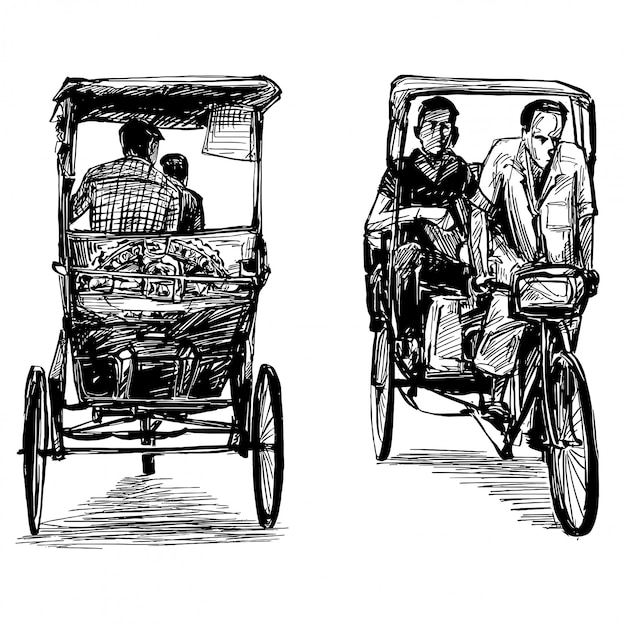 Drawing of the tricycle man in india