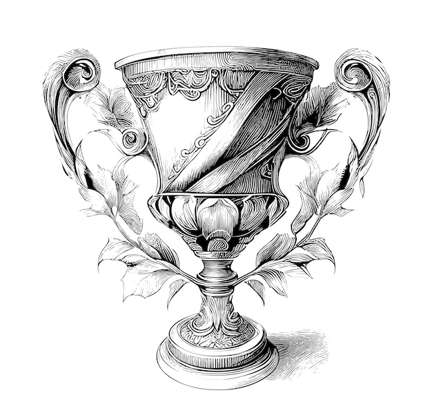 A drawing of a trophy that says " the word cup " on it.