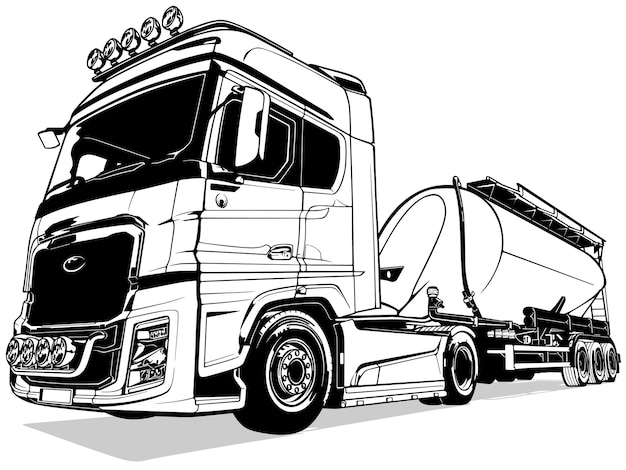 Disegno di un camion con un rimorchio cisterna