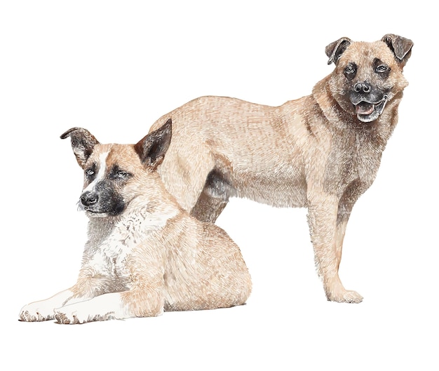 Vector drawing of two dogs