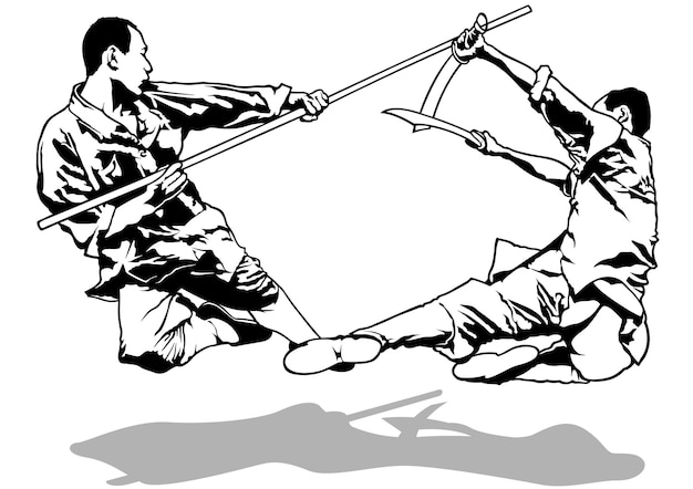 Рисунок двух сражающихся воинов кунг-фу