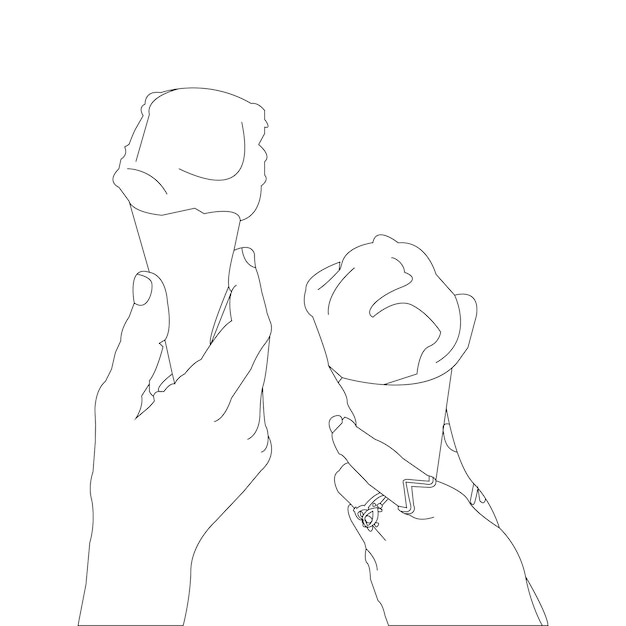 A drawing of two hands holding an ice cream cone.