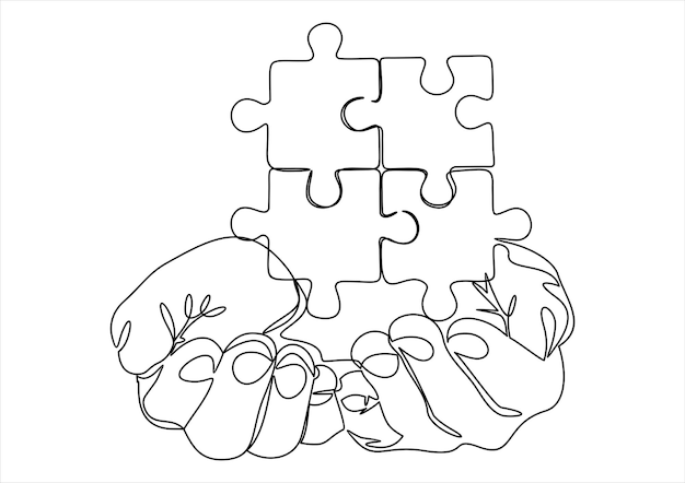 Vettore un disegno di due mani che tengono un pezzo di puzzle.