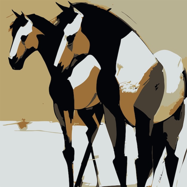 Vettore un disegno di due cavalli con sopra la parola cavalli