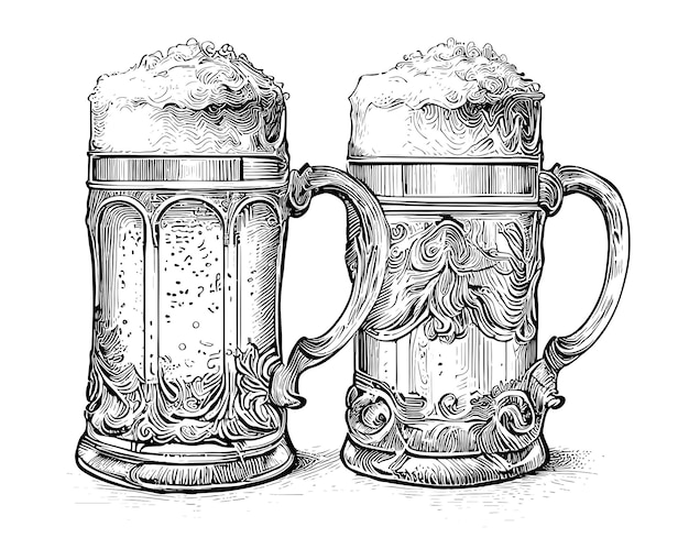 Vector a drawing of two mugs of beer with the word oktoberfest on the top.