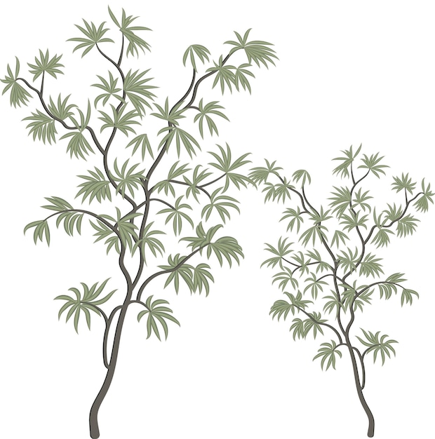 Vector a drawing of two trees with green leaves