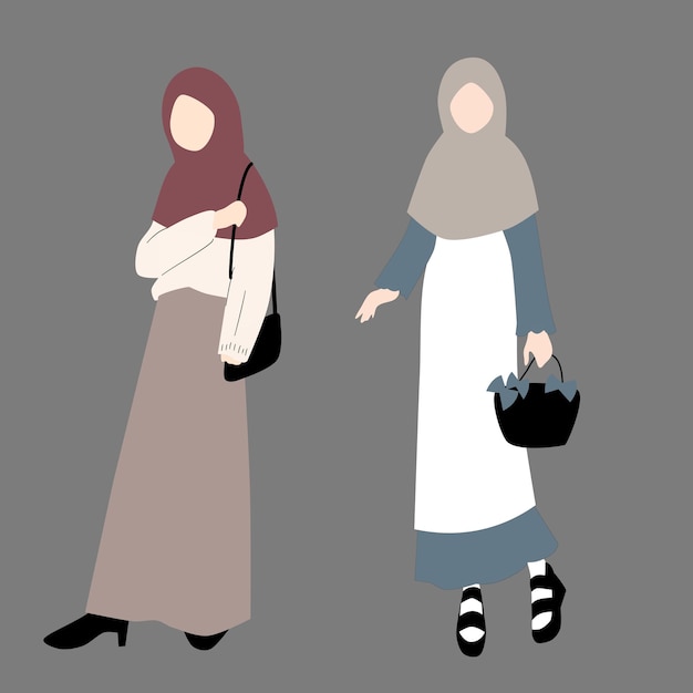 Vector a drawing of two women in hijab and a bag