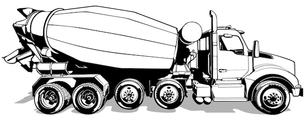 Vector drawing of us concrete mixer truck from side view