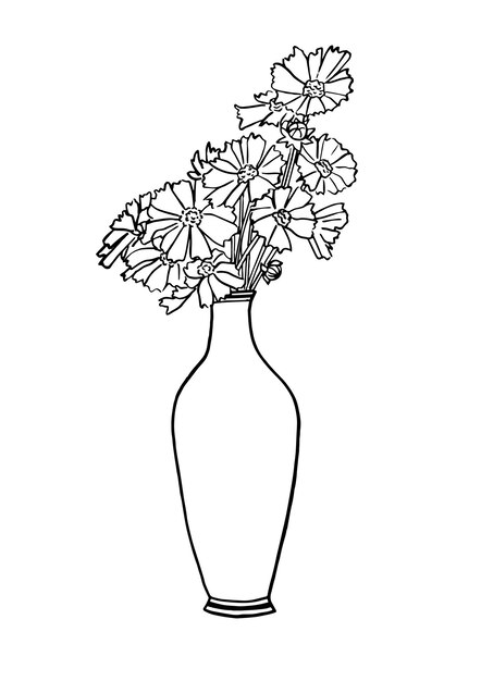 Vector a drawing of a vase with flowers in it