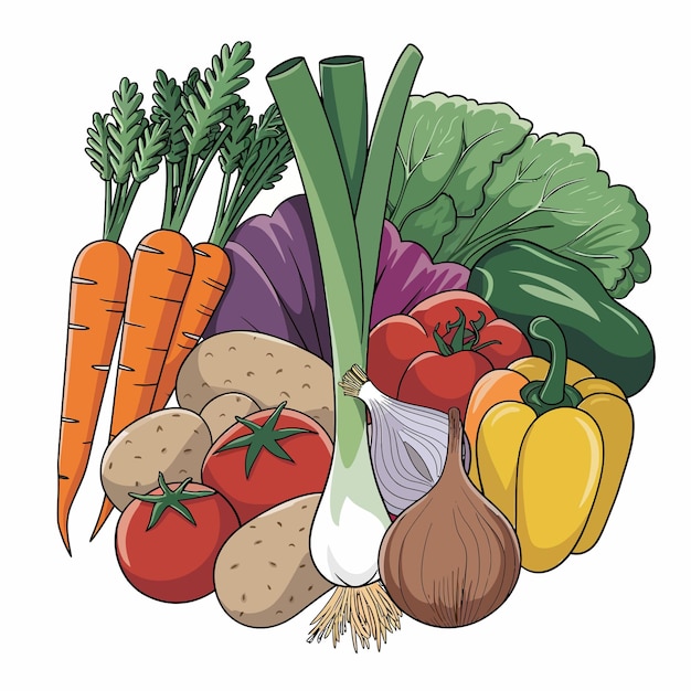 a drawing of a vegetable with a bunch of vegetables