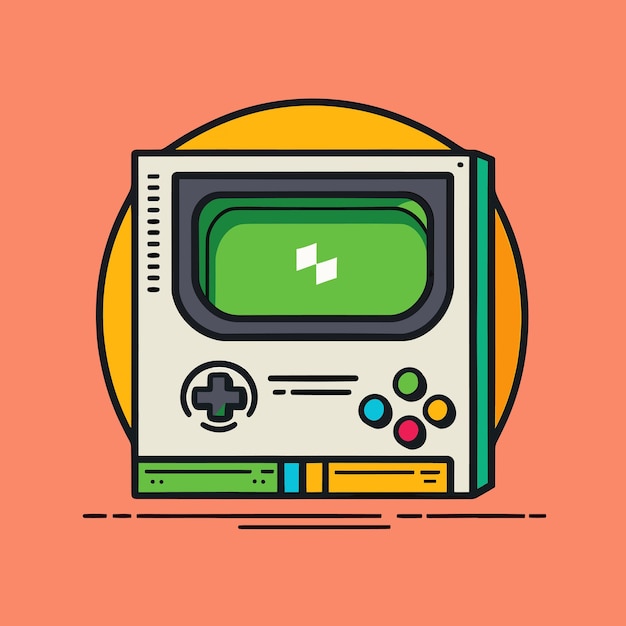 A drawing of a video game with a green and orange background.