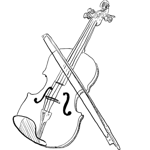 Un disegno di un violino e di un bastone di violino