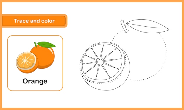 Drawing and vocabulary worksheet, Trace and colour : Orange