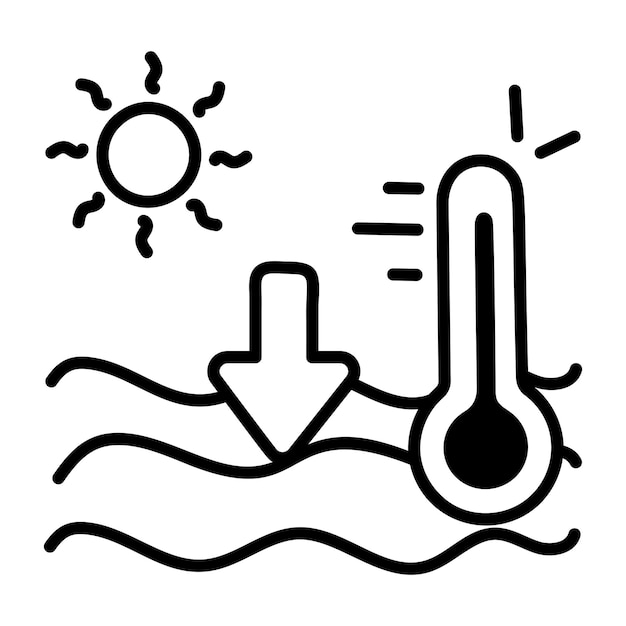 A drawing of a water temperature with the sun and the words " water " on the bottom.