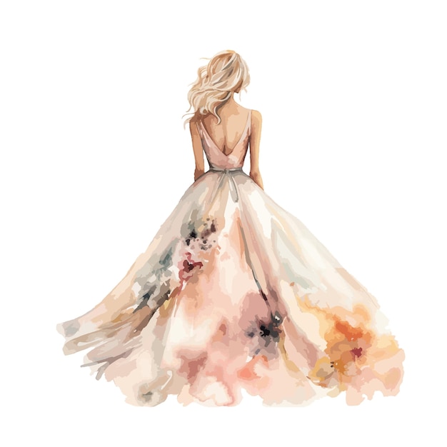 Drawing of the watercolor bride For cards invitations wedding event decoration