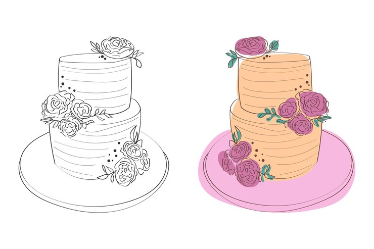 Drawing of a wedding cake with roses