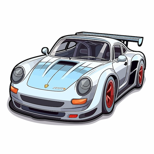 a drawing of a white car with a blue stripe on the front.