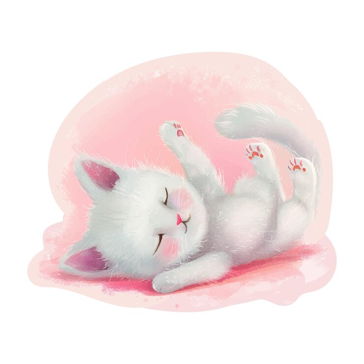 Вектор рисунок белой кошки на розовом фоне с словом "кошка"