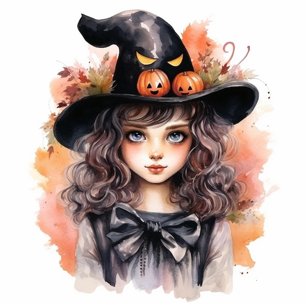 a drawing of a witch with a witch hat on it