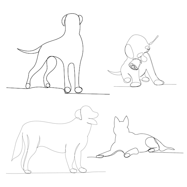 犬セットの1本の連続線で描く