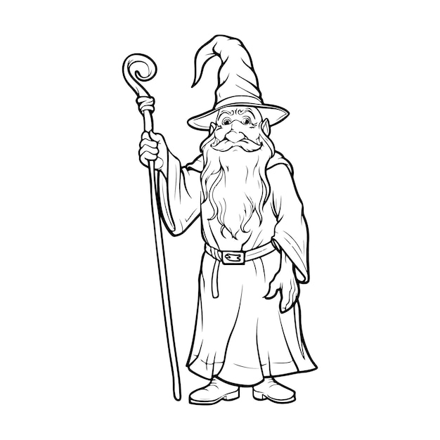 Vector a drawing of a wizard with a long stick